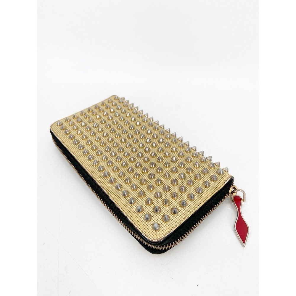 Christian Louboutin Panettone Metallic Gold Spike Stud Continental Long Wallet